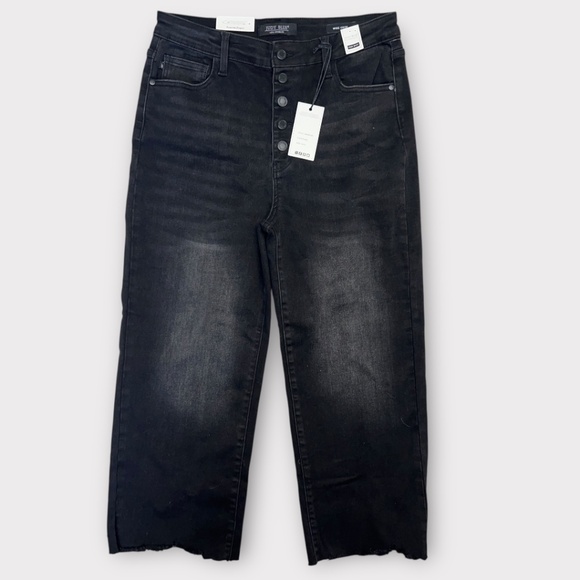 Judy Blue Jeans Womens 13/31 Black High Waist Wide Crop Raw Hem Denim Stretch - Picture 1 of 9